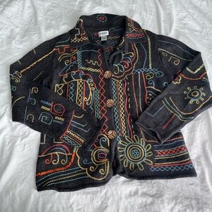 Chico's Dark Knit Jacket with Multicolored Accents